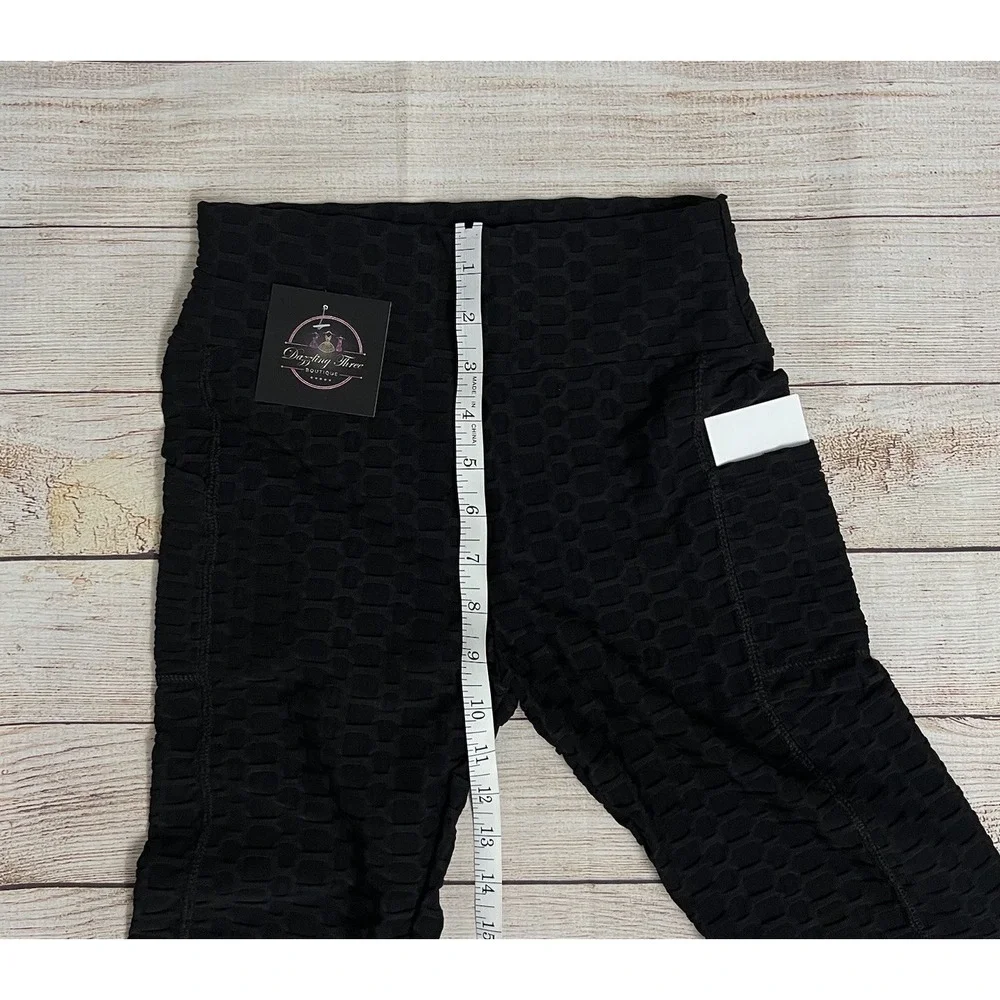 New With POCKETS Black‎ Honeycomb Scrunch Butt Leggings Size S/M Butt Lifting